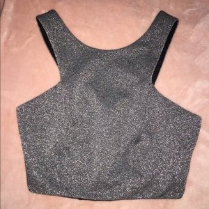 Topshop Silver Glitter Crop-Top